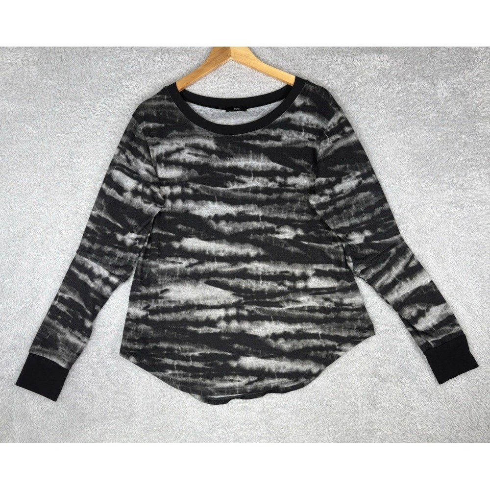 Ruti Womens Sz 3 (L)  Black Gray Tie Dye Long Sleeve Top Crew Neck Artsy Modern